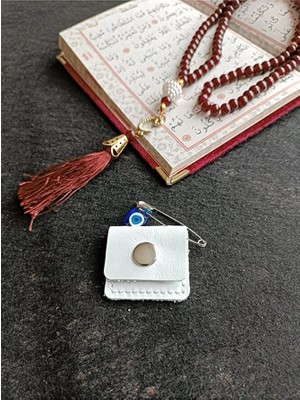 VİP GİFT Mini Bebek Cevşen Dualı Kolye Muska Hakiki Deri El Yapımı Dörtgen