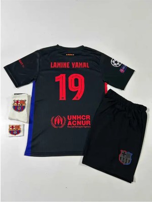 B.a.r.c.e.l.o.n.a 2024/25 Yeni Sezon Lamine Yamal Deplasman Çocuk Forması (Black Armalı)