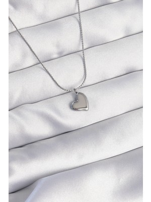 316L Çelik Gümüş Renk Minimal Kalp Tasarımlı Kolye