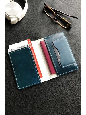VİP GİFT Voyager Pasaport Kılıfı Minimalist Hakiki Deri Pasaportluk Mavi