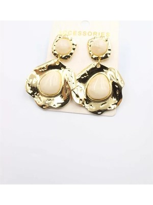 Die Grup Taşlı Küpe - Krem