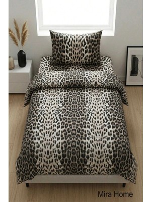 Mira Home Leopar Desenli Pamuklu Lastikli Çarşaflı Tek Kişilik Nevresim Takımı (100X200 Cm)