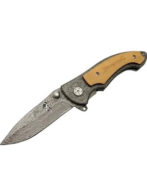 Die Grup 2-31 Damascus Kamp Çakı 19,5cm - Yarı Otomatik, Kemerlikli, Ahşap Metal Sap