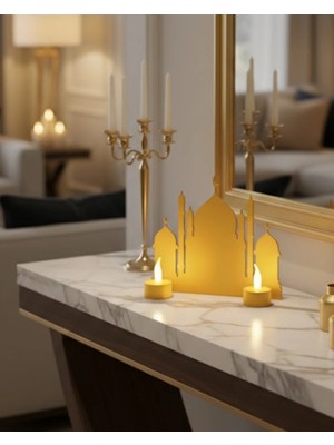 Nacario Mey Ithalat® 3D Ramazan Cami Dekor 2 Mumlu Işıklı Masa Üstü Biblo