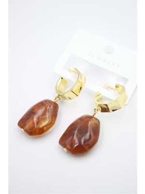 Die Grup Akrilik Taşlı Küpe - Kahverengi