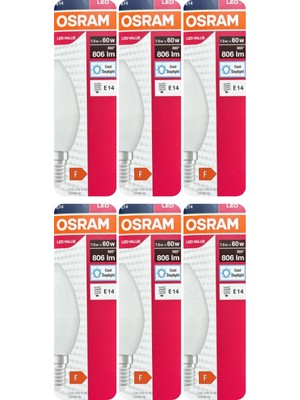 Avarson (6 Adet) Ledvance 7,5W Beyaz Işık (6500K) E14 Duylu (Ince Duy) LED Ampul