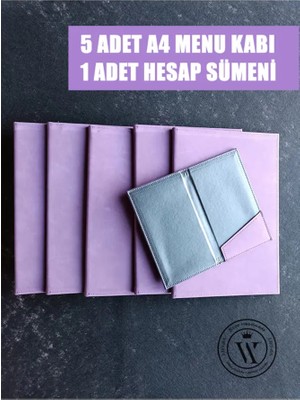 VİP GİFT 5 Adet Suni Deri Menü Kabı Yemek Menüsü Restaurant Cafe Otel Menü A4 Mor 1 Adet Hesap Sümeni Hediye