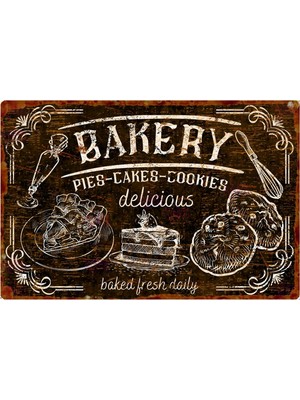 AYNED Print Pas Görünümlü Bakery Ahşap Duvar Tabelası – Retro Pasta ve Kurabiye Konseptli Dekor
