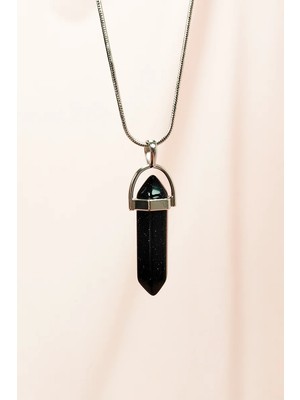 Die Grup Siyah Yıldız Taşı Doğal Taşı Zincirli El Yapımı Tasarımlı Kolye Uç: 3,5 cm Zincir: 20 cm Ku