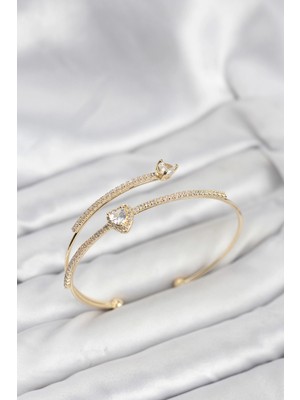 Nacario Mey Ithalat® Kalp Model Pirinç Gold Renk Kadın Bileklik