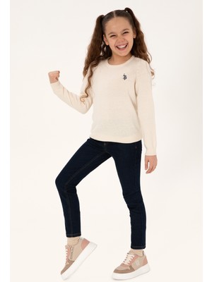 U.S. Polo Assn. Kız Çocuk Krem Bisiklet Yaka Basic Kazak 50293601-VR071