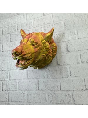 Nacario Mey Ithalat® Gold Kurt Duvar Aksesuarı Asılabilir 3D Dekoratif Heykel 25X19 cm