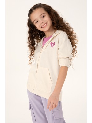 U.S. Polo Assn. Kız Çocuk Krem Fermuarlı Basic Sweatshirt 50296390-VR071