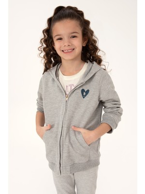 U.S. Polo Assn. Kız Çocuk Açık Gri Melanj Fermuarlı Basic Sweatshirt 50296390-VR091