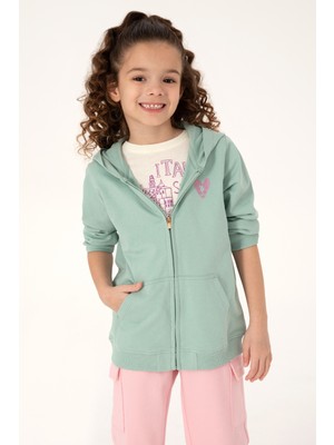 U.S. Polo Assn. Kız Çocuk Su Yeşili Fermuarlı Basic Sweatshirt 50296390-VR048