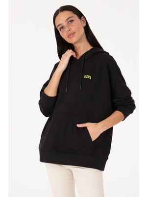 U.S. Polo Assn. Kadın Siyah Kapüşonlu Basic Sweatshirt 50297324-VR046