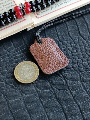 VİP GİFT Küçük Dörtgen Cevşen Dualı Kolye Muska Hakiki Deri El Yapımı Xs Baloncuk Desenli