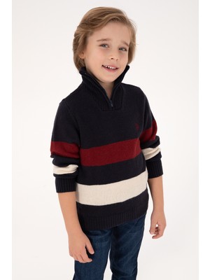 U.S. Polo Assn. Erkek Çocuk Yarım Fermuarlı Lacivert Triko Kazak 50295517-VR033