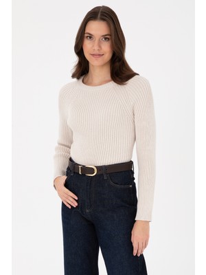 U.S. Polo Assn. Kadın Krem Bisiklet Yaka Kazak 50297095-VR071