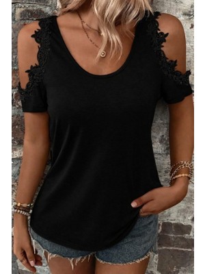 Kadın Omuzlardan Açık Yuvarlak Yakalı Viskon Bluz