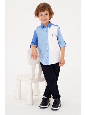 U.s. Polo Assn. Erkek Çocuk Mavi Gömlek Desenli 50306578-VR036