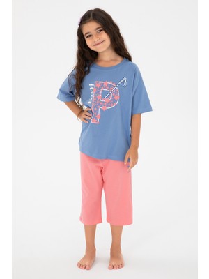 U.S. Polo Assn. Kız Çocuk Mavi Capri Alt Üst Takım 50315467-VR036