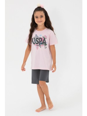 U.S. Polo Assn. Kız Çocuk Toz Pembe Şortlu Alt Üst Takım 50312592-VR050