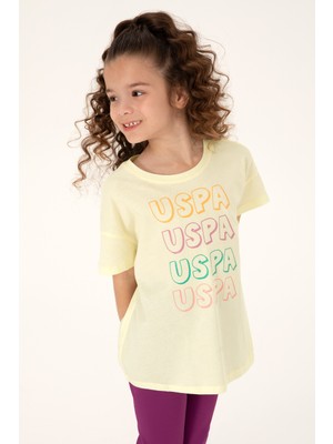 U.S. Polo Assn. Kız Çocuk Limon Bisiklet Yaka Pamuk Renkli Uspa Baskılı Tişört 50306191-VR035