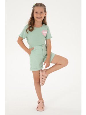 U.S. Polo Assn. Kız Çocuk Su Yeşili Cepli Dokuma Şort 50309143-VR048