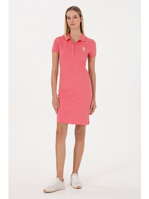 U.S. Polo Assn. Kadın Koyu Pembe Polo Yaka Mini Boy Örme Elbise 50297457-VR167