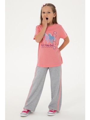 U.S. Polo Assn. Kız Çocuk Pembe Bisiklet Yaka At Baskılı Pamuk Tişört 50306200-VR041