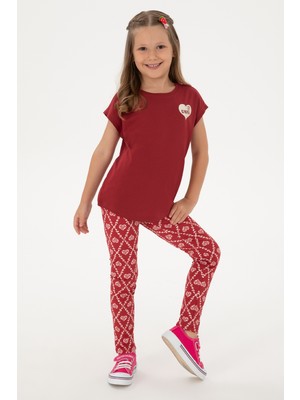 U.S. Polo Assn. Kız Çocuk Vişne Bisiklet Yaka Pamuk Düz Tişört 50306189-VR223