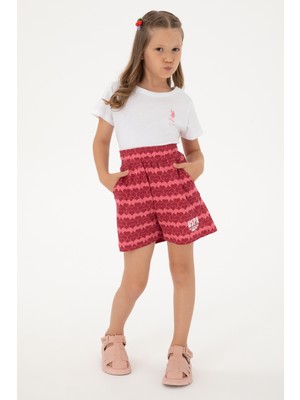 U.S. Polo Assn. Kız Çocuk Vişne Kalp Desen Baskılı Örme Şort 50306302-VR223