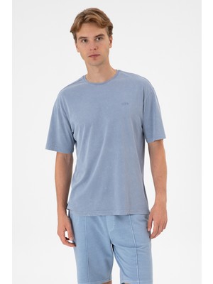 U.S. Polo Assn. Erkek Comfort Fit Bisiklet Yaka Mavi Yıkamalı Tişört 50306878-VR036
