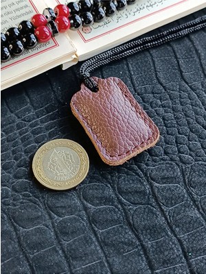 VİP GİFT Küçük Dörtgen Cevşen Dualı Kolye Muska Hakiki Deri El Yapımı Xs