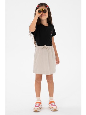 U.S. Polo Assn. Kız Çocuk Bej Keten Karışımlı Dokuma Etek 50304328-VR011