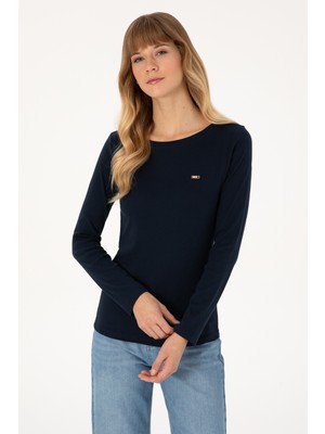U.S. Polo Assn. Kadın Lacivert Slim Bisiklet Yaka Basic Sweatshırt 50315419-VR033