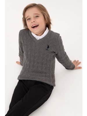U.s. Polo Assn. Erkek Çocuk Gri Melanj Kazak /triko 50315639-VR086