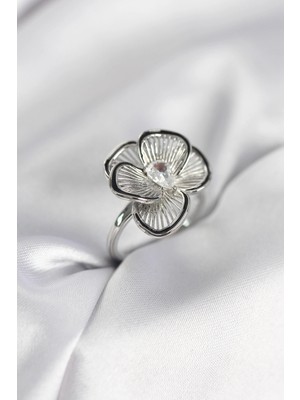 Nacario Mey Ithalat® Gümüş Renk Çiçek Model Vintage Kadın Yüzük