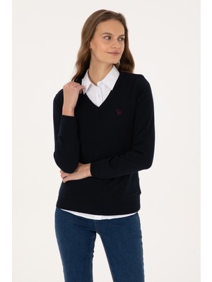 U.S. Polo Assn. Kadın Lacivert V Yaka Basic Kazak 50313590-VR033