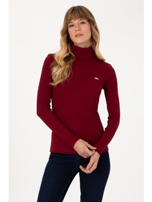 U.S. Polo Assn. Kadın Bordo Balıkçı Yaka Sweatshırt 50313430-VR014
