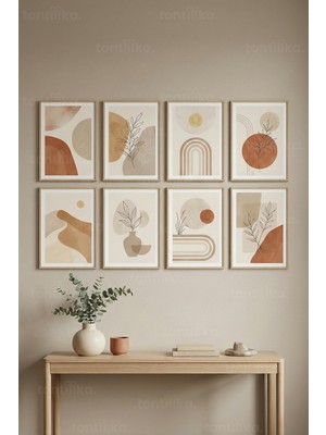Tontilika 8 Parça Modern Minimal Soyut Botanik Dekoratif Çerçeve Görünümlü Tablo Seti - Minimalist Tema