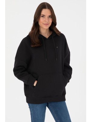 U.S. Polo Assn. Kadın Siyah Şardonlu Kapüşonlu Sweatshırt 50313567-VR046