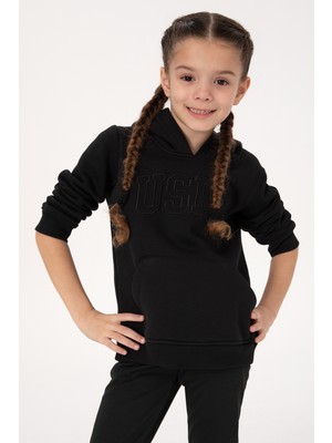 U.S. Polo Assn. Kız Çocuk Siyah Kapüşonlu Şardonlu Basic Sweatshirt 50314311-VR046
