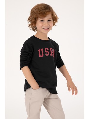 U.S. Polo Assn. Erkek Çocuk Siyah Bisiklet Yaka Basic Sweatshirt 50313830-VR046