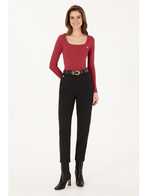 U.S. Polo Assn. Kadın Siyah Carrot High Fit Kanvas Pantolon 50316902-VR046