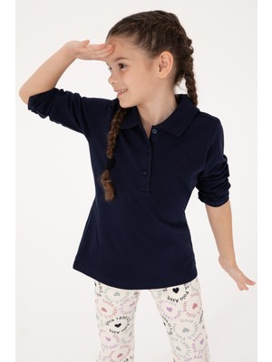 U.S. Polo Assn. Kız Çocuk Lacivert Polo Yaka Basic Sweatshirt 50316836-VR033