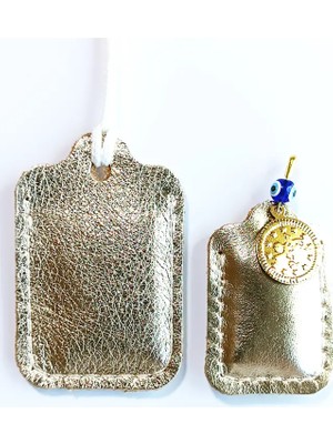 VİP GİFT Anne Bebek Dörtgen Cevşen Dualı Kolye Muska Hakiki Deri El Yapımı (Takım Olarak)