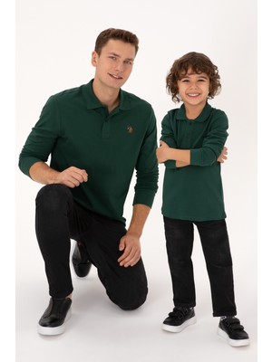 U.S. Polo Assn. Erkek Regular Fit Polo Yaka Koyu Yeşil Basic Sweatshirt 50313772-VR079