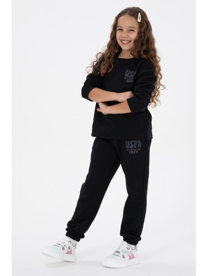 U.S. Polo Assn. Kız Çocuk Siyah Simli Baskı Detaylı Jogger Eşofman Altı 50316849-VR046